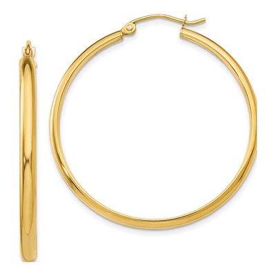 14K Yellow Gold 35mm Tube Hoop Earrings