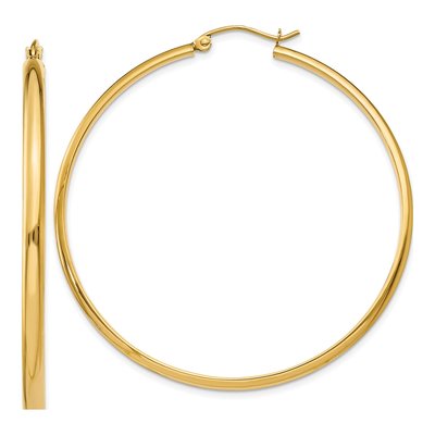 14K Yellow Gold 50mm Tube Hoop Earrings