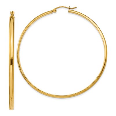 14K Yellow Gold 55mm Tube Hoop Earrings