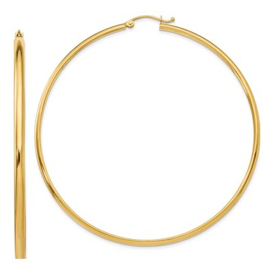 14K Yellow Gold 65mm Tube Hoop Earrings