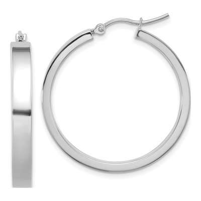 14K White Gold 28mm Tube Hoop Earrings