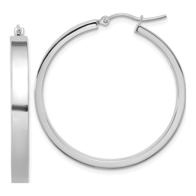 14K White Gold 35mm Tube Hoop Earrings