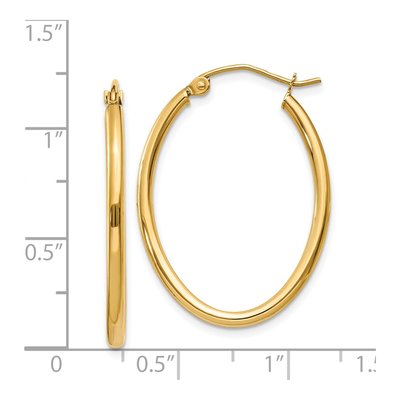 14K Yellow Gold Oval Tube Hoop Earrings – view 5