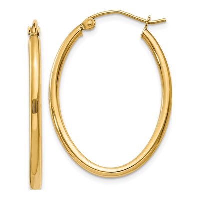 14K Yellow Gold Oval Tube Hoop Earrings