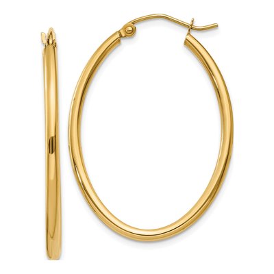 14K Yellow Gold Oval Tube Hoop Earrings