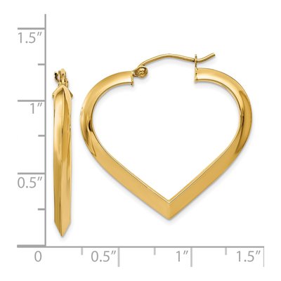 14K Yellow Gold 28mm Heart Hoop Earrings – view 5