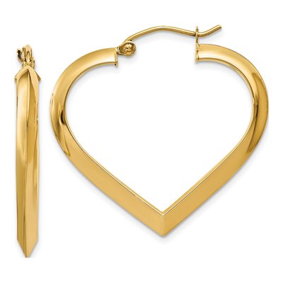 14K Yellow Gold 28mm Heart Hoop Earrings