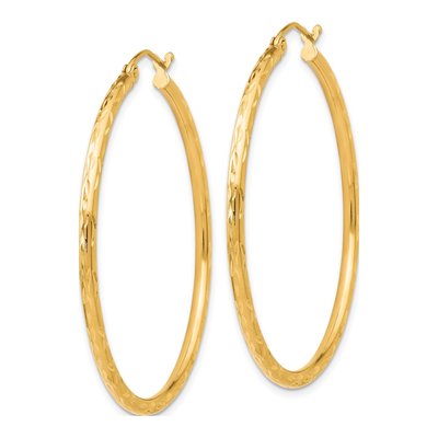 10K Yellow Gold 40mm Textured Hoop Earrings – view 3