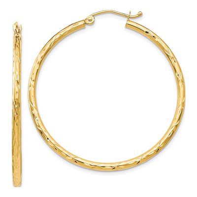 10K Yellow Gold 40mm Textured Hoop Earrings