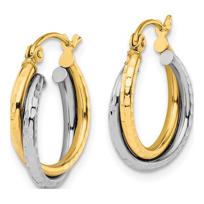 10K Two-Tone Gold 16mm Diamond-Cut Hoop Earrings – view 3