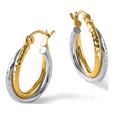 10K Two-Tone Gold 16mm Diamond-Cut Hoop Earrings – view 6