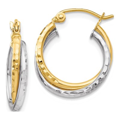 10K Two-Tone Gold 16mm Diamond-Cut Hoop Earrings