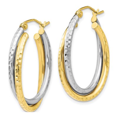 10K Two-Tone Gold 29mm Textured Hoop Earrings – view 3