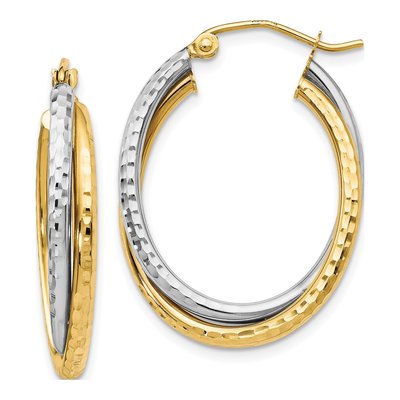 10K Two-Tone Gold 29mm Textured Hoop Earrings