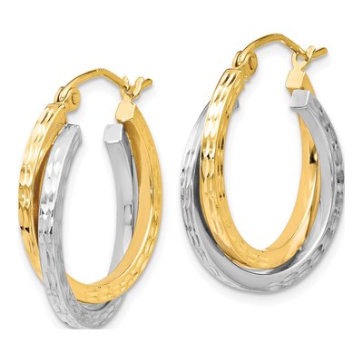 10K Two-Tone Gold 23mm Textured Hoop Earrings – view 3