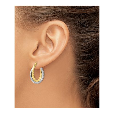 10K Two-Tone Gold 23mm Textured Hoop Earrings – view 4