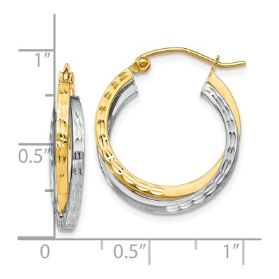 10K Two-Tone Gold 23mm Textured Hoop Earrings – view 5