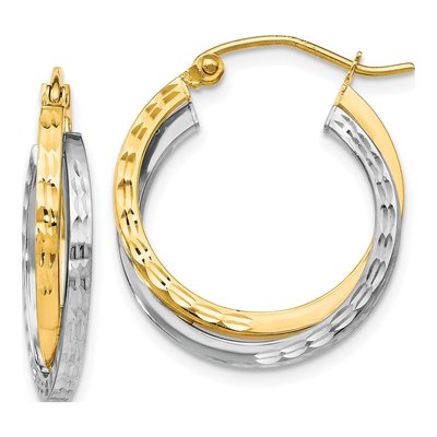 10K Two-Tone Gold 23mm Textured Hoop Earrings