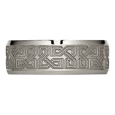 Titanium 8mm Greek Key Wedding Band – view 5