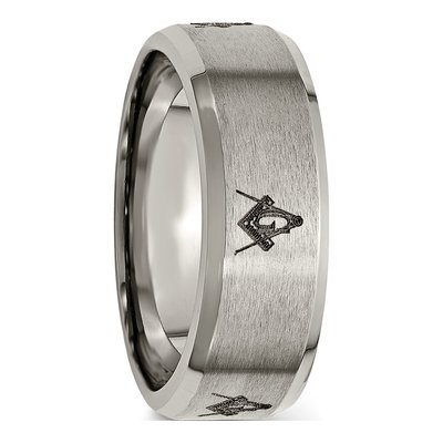Titanium 8mm Masonic Beveled Wedding Band – view 6