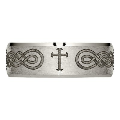 Titanium 8mm Cross Laser Design Wedding Band – view 6