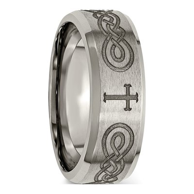 Titanium 8mm Cross Laser Design Wedding Band – view 7