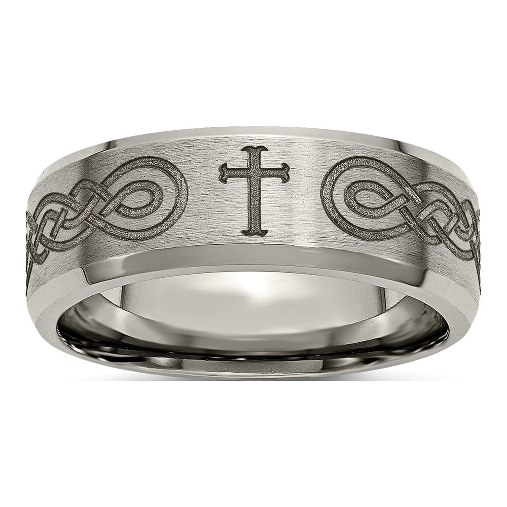 Titanium 8mm Cross Laser Design Wedding Band