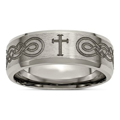 Titanium 8mm Cross Laser Design Wedding Band
