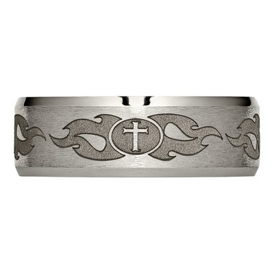 Titanium 8mm Cross Laser Design Wedding Band – view 5
