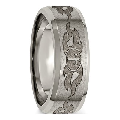 Titanium 8mm Cross Laser Design Wedding Band – view 6
