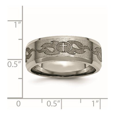 Titanium 8mm Cross Laser Design Wedding Band – view 8