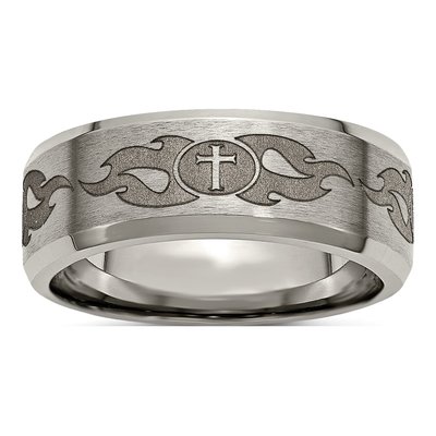 Titanium 8mm Cross Laser Design Wedding Band
