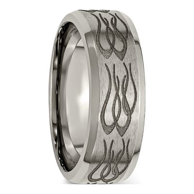 Titanium 8mm Flame Laser Beveled Wedding Band – view 6