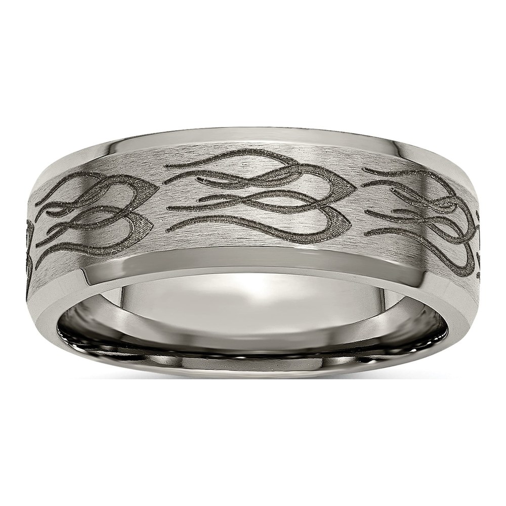 Titanium 8mm Flame Laser Beveled Wedding Band