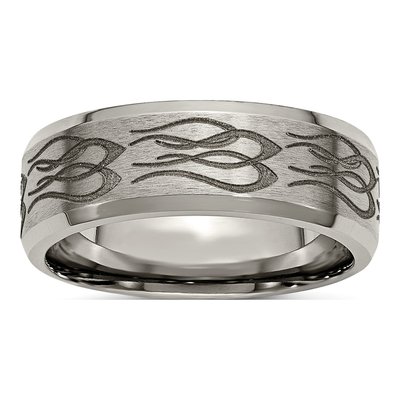 Titanium 8mm Flame Laser Beveled Wedding Band