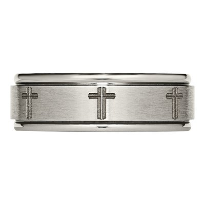 Titanium 8mm Cross Design Ridged Wedding Band – view 5