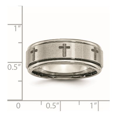 Titanium 8mm Cross Design Ridged Wedding Band – view 8