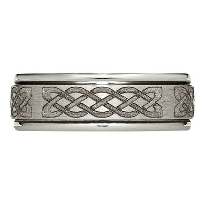 Titanium 8mm Celtic Laser Design Ridged Wedding Band – view 5