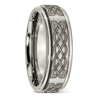 Titanium 8mm Celtic Laser Design Ridged Wedding Band – view 6
