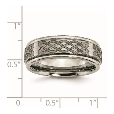Titanium 8mm Celtic Laser Design Ridged Wedding Band – view 8