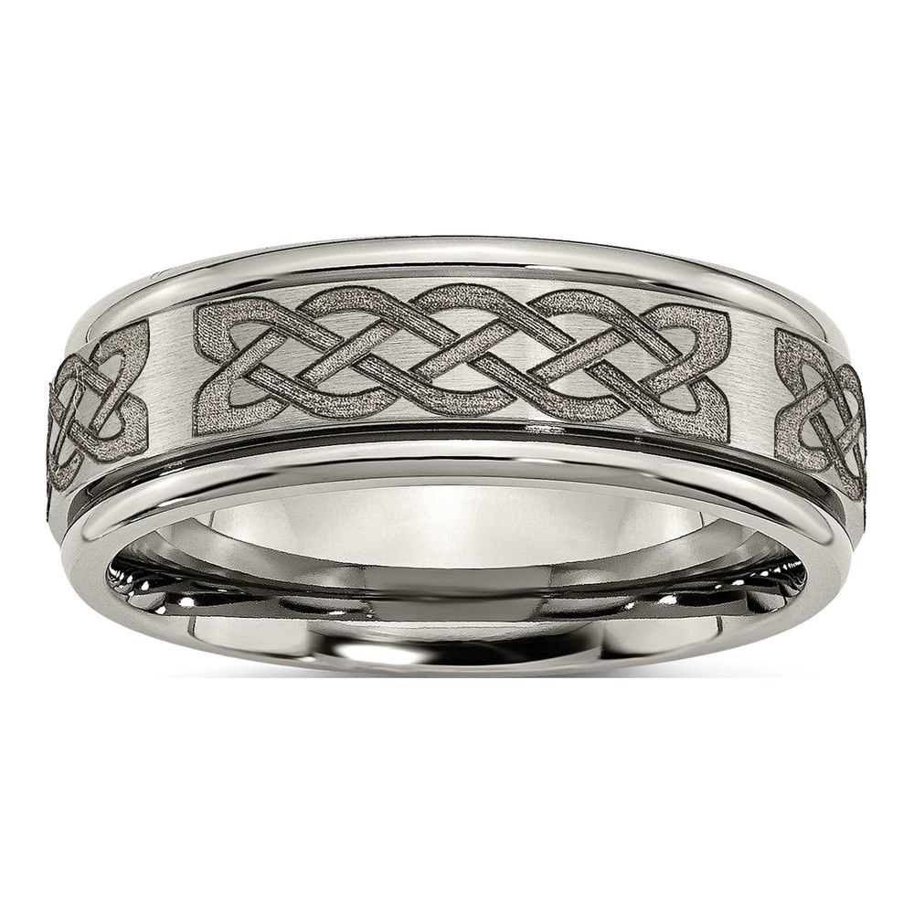 Titanium 8mm Celtic Laser Design Ridged Wedding Band