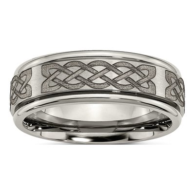 Titanium 8mm Celtic Laser Design Ridged Wedding Band
