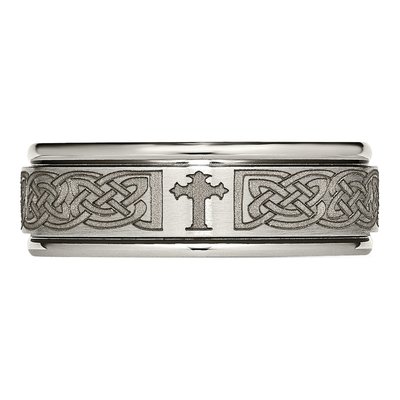 Titanium 8mm Cross Laser Design Wedding Band – view 6