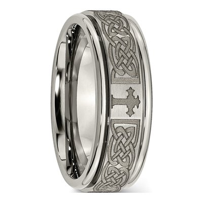 Titanium 8mm Cross Laser Design Wedding Band – view 7
