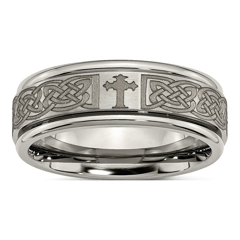 Titanium 8mm Cross Laser Design Wedding Band