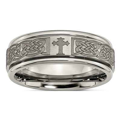Titanium 8mm Cross Laser Design Wedding Band