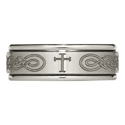 Titanium 8mm Cross Laser Design Wedding Band – view 6