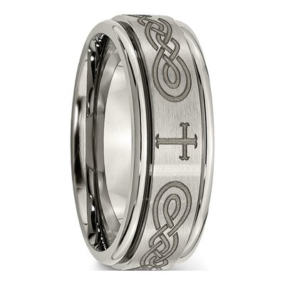 Titanium 8mm Cross Laser Design Wedding Band – view 7