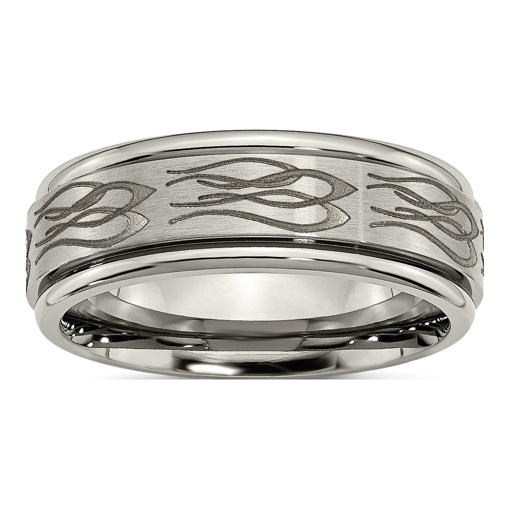 Titanium 8mm Flame Laser Wedding Band