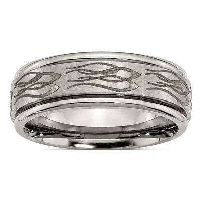 Titanium 8mm Flame Laser Wedding Band